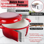 P&P CHEF 5Qt Dutch Oven Pot for Bread Baking (Red), 2 In 1 Round Cast Iron Dutch Oven with Lid Set, Skillet & Pot for Roasting Braising Stewing Frying Simmering, Multi Stoves & Oven Safe