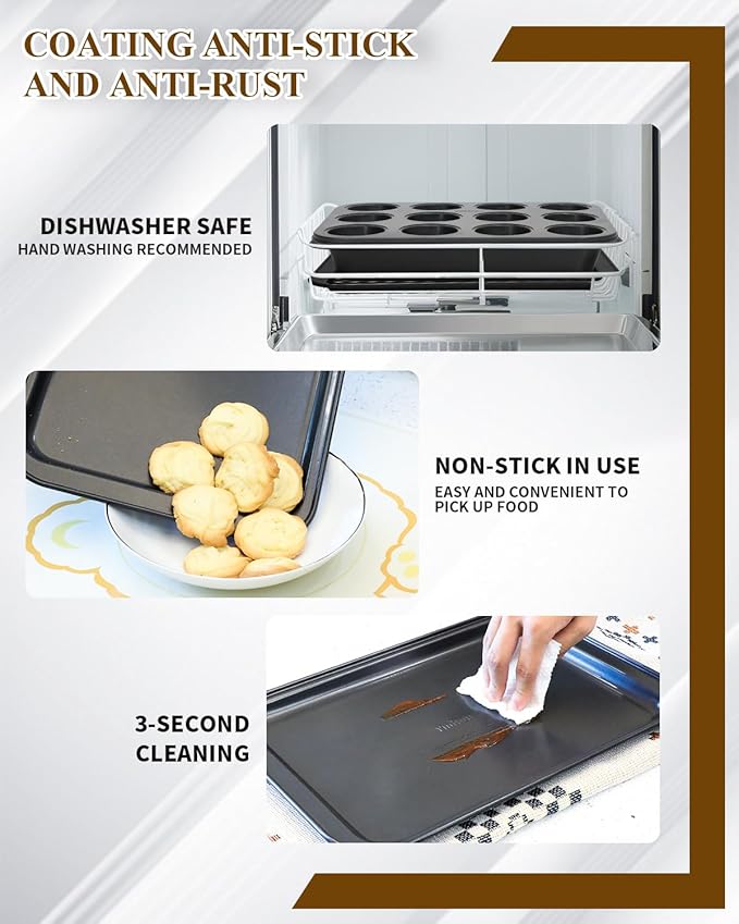 Nonstick Baking Pans Set, 19 PCS Stackable Bakeware Sets, Oven Pan Set Includes Baking Tray, Cookie Sheet, Cake Pans, Loaf Pan, Muffin Pan, Silicone Cups