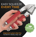 ORBLUE Garlic Press Stainless Steel - Premium Professional Grade Garlic Mincer, Crusher & Peeler Set - Easy Clean, Dishwasher Safe & Rust-proof, Red
