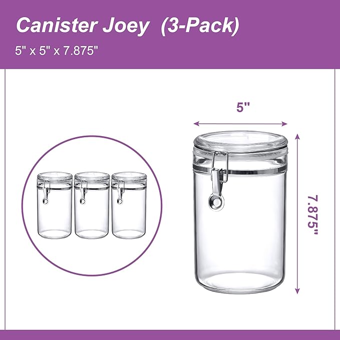 Amazing Abby Cathy - 56-Ounce Plastic Canister (Set of 3), Plastic Airtight Food Container, Stackable for Pantry Storage, BPA-Free and Shatter-Proof, Perfect for Home and Commercial Use