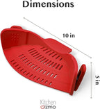 Kitchen Gizmo Snap N Strain Silicone Pot Strainer - Adjustable Clip-On Pasta Strainer for Pots, Pans, and Bowls - Large Red Kitchen Colander
