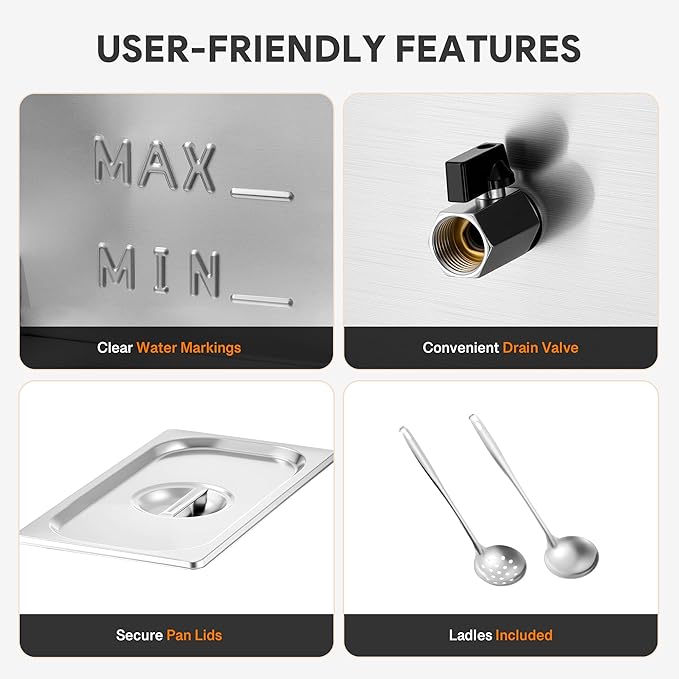 WILPREP Commercial Food Warmer with Two 1/3 & Two 1/6 Pans, 1500W Countertop Electric Warmer, 86-185°F Adjustable Temp Control, Stainless Steel Buffet Bain Marie