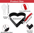 3.5 Inch Heart Egg Rings for Frying Eggs with Foldable Handle, 2 Pack Stainless Steel Heart Egg Shaper, Eggs Mcmuffin Ring Mold for Camping Pancake Sandwiches