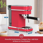 Espresso Machine 20 Bar, Professional Espresso Maker with Milk Frother Steam Wand, Compact Coffee Machine with Removable Water Tank for Cappuccino, Latte, Gift for Dad or Mom, Stainless Steel, Red