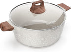 Nonstick Die Casting Stock Pot,6Qt Elegant Aluminum Ceramic Casserole with Lid, Induction Bottom