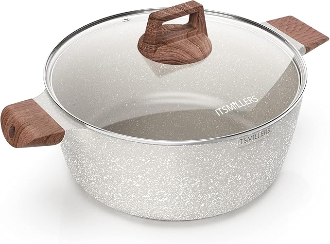 Nonstick Die Casting Stock Pot,6Qt Elegant Aluminum Ceramic Casserole with Lid, Induction Bottom