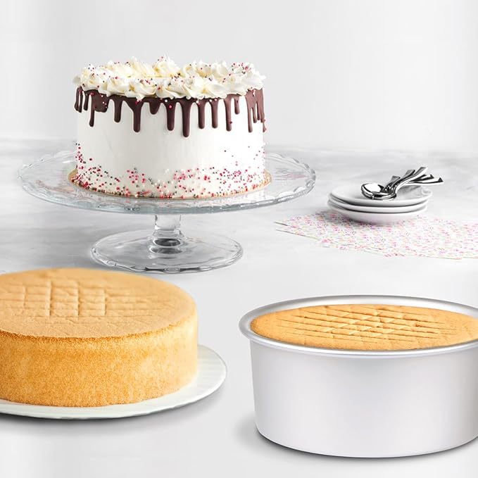 HomeMall Round Cake Pan Set of 3 (6 x 3 inch/8 x 3 inch/10 x 3 inch), Aluminum Baking Pans for Layer Cakes, Heavy Duty Non-Stick, Evenly Baking Tools for Home Kitchen, Birthday Wedding Anniversary