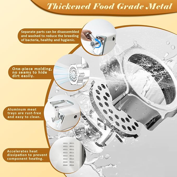 Electric Meat Grinder, Multifunctional Stainless Steel Meat Grinders, 3-Second Fast Meat Grinding with 5 Grinding Plates, 2 Stainless Steel Cutting Blades, 1 Sausage Maker and Kubbe Kit for Kitchen