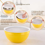 Yellow Mixing Bowls with Airtight Lids, Stainless Steel Nesting Mixing Bowls Set of 7, Ideal for Baking, Prepping and Serving Food, Size 7, 3.6, 2.7, 2.1, 1.5, 1.1,0.8 QT, Stackable Design