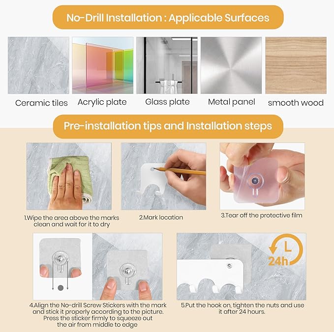 2 Pack White Wall Mount Key Hook Holder - No Drill Key Rack & Coat Hooks for Kitchen, Living Room, Office, Bathroom