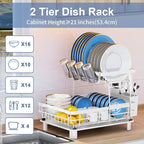 MOUKABAL Dish Drying Rack, 2 Tier Dish Rack, Large Dish Racks for Kitchen Counter, Dish Drainer with Removable Utensil Holder, Drainboard (White)