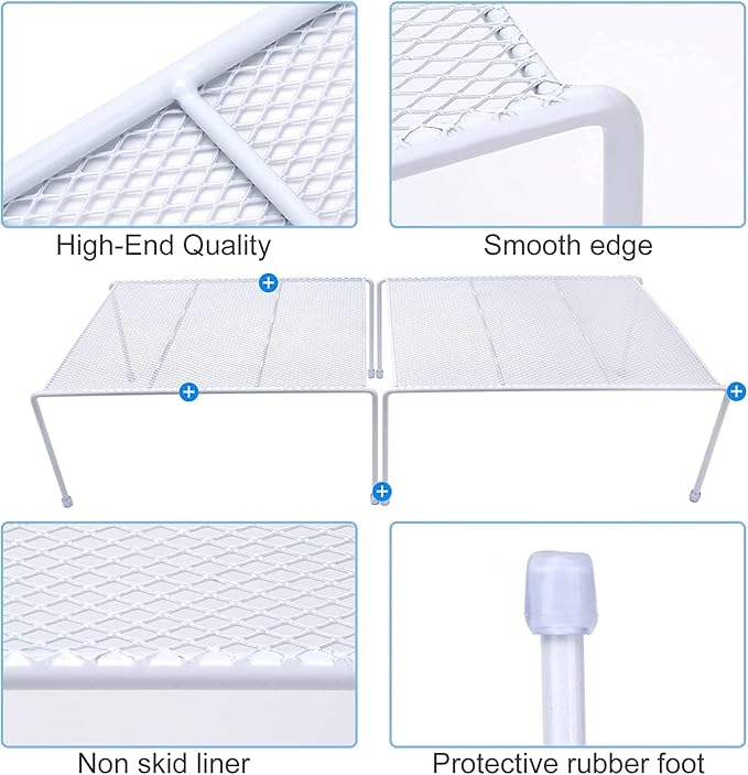 Set of 2 Mesh Kitchen Shelves Cabinet Storage Shelf Rack (13.1 x 10.2 Inch) ，Kitchen Bathroom Pantry Cupboard Desk Home Office, Fridge, Cabinet, Bathroom Cupboard (White)