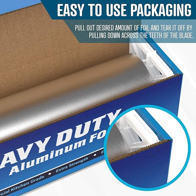 Rhino Aluminum Heavy Duty Aluminum Foil - 18 x 525 sf Roll, 25 Microns Thick - Commercial Grade & Extra Thick, Strong Enough for Food Service Industry (Pack of 1)