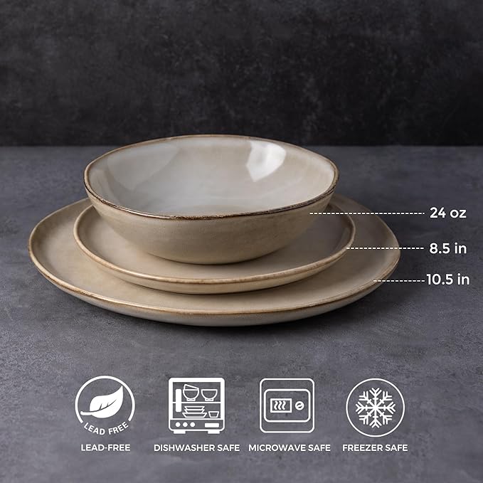 AmorArc Ceramic Dinnerware Sets,Handmade Reactive Glaze Stoneware Plates and Bowls Sets,Highly Scratch Resistant | Dishwasher & Microwave Safe Dishes Set,Service for 6 (18pc)