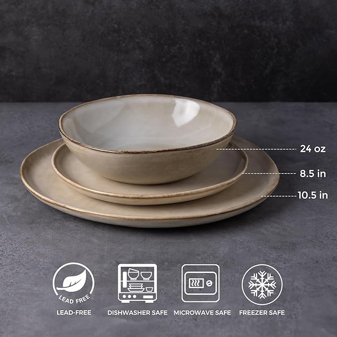 AmorArc Ceramic Dinnerware Sets,Handmade Reactive Glaze Stoneware Plates and Bowls Sets,Highly Chip and Crack Resistant | Dishwasher & Microwave Safe Dishes Set,Service for 4 (12pc)
