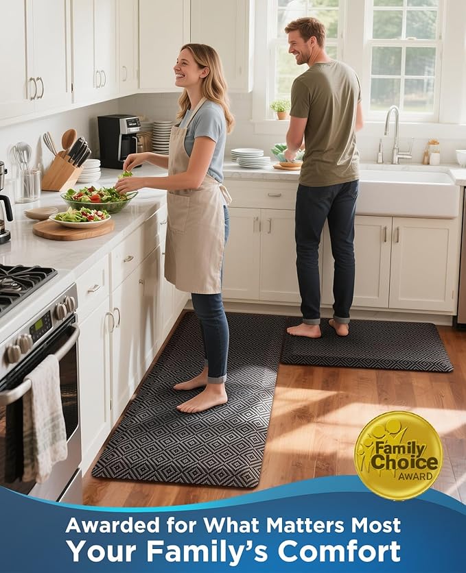Ophanie Kitchen Mats for Floor, 9/10 inch Thick, 20x32 Anti Fatigue Cushioned Mat, Kitchen Rugs, Waterproof, Comfort Ergonomic Standing Mat for Office, Home, Sink, Black Non-Slip Ridged Bottom
