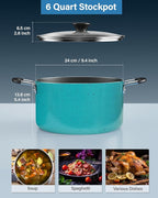 Cook N Home Nonstick Stockpot with Lid 6-Quarts, Professional Cooking Soup Pot, Casserole Cookware, Turquoise
