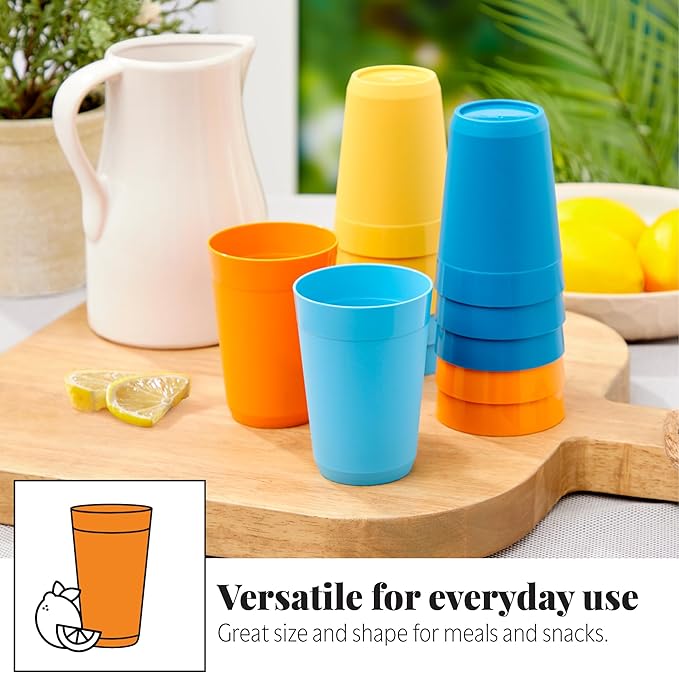 US Acrylic Newport 10 ounce Unbreakable Plastic Stackable Juice Tumblers in 4 Sunrise Colors | Set of 12 Drinking Cups | Reusable, BPA-free, Made in the USA, Top-rack Dishwasher and Microwave Safe