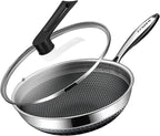 Hybrid Nonstick 12.5Inch 316 Stainless Steel Pan, PFOA Free Wok, Dishwasher Oven Safe, Stay Cool Handle Skillet, Works with Induction Cooktop/Ceramic/Gas/Electric Stovetop