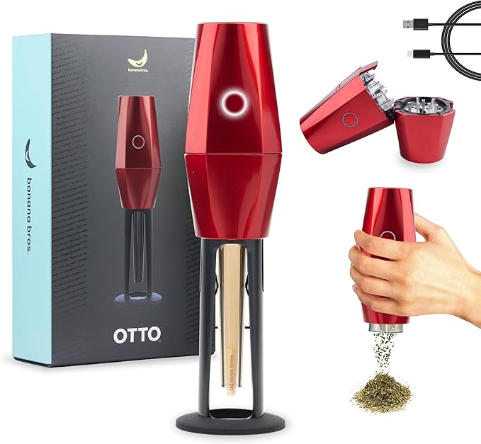 Banana Bros - OTTO Electric Smart Spice Grinder - Automatic Herb Grinder with Smart Technology - Rechargeable via USB - Portable Milling for Dry Herbs and Spices - Red - Carrying Case Included