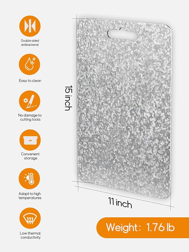 Titanium Cutting Board for Kitchen，Double Sided Pure Titanium Cutting Board，With Suspendable Handle，BPA Free, Dishwasher Safe (15.75“x11”)