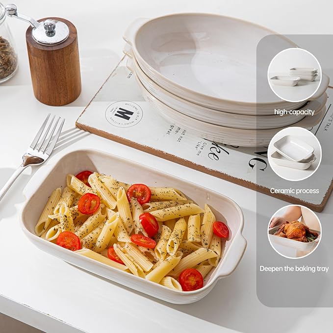 Casserole Dishes for Oven, 9 x 8 inch Ceramic Baking Dish, 17 Oz Rectangular Deep Lasagna Pan, Porcelain Baking Pan with Handles, White Bakeware Au Gratin Pans, Housewarming Gift, Dishwasher Safe