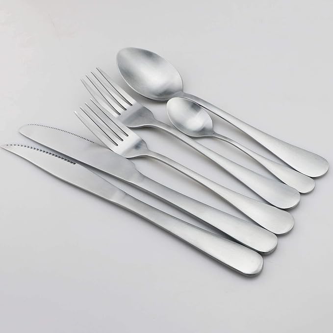 24-Piece Stainless Steel Flatware Set, Matte Silver Finish, Service for 4
