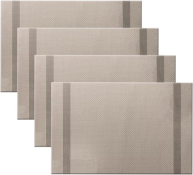 PIGCHCY Placemats Set of 4, Luxurious Elegant Placemats Non-Slip Washable Durable Table Mats for Home/Dining Room Decoration (Light Brown,18 X 12 inches)
