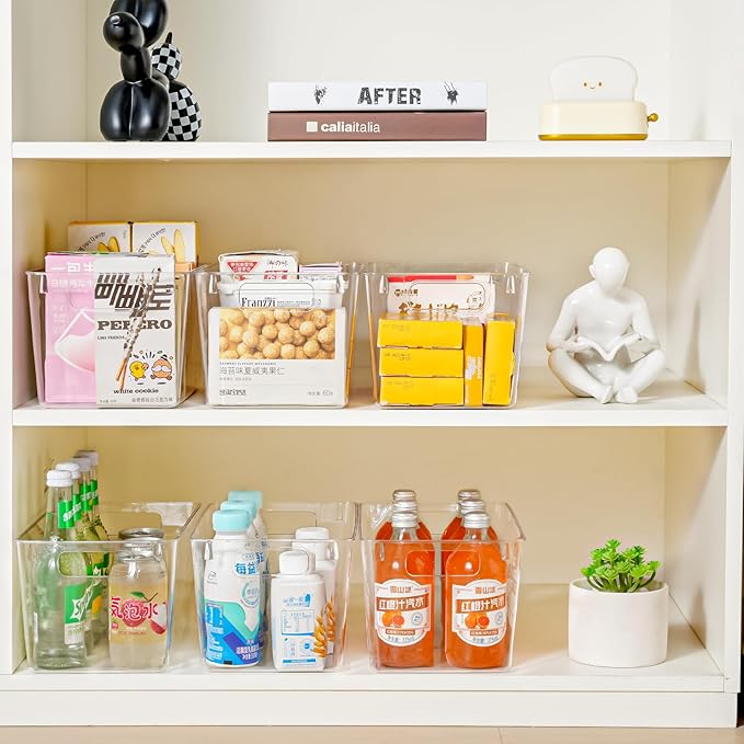 12 Pack Large Clear Plastic Storage Bins,Plastic Containers with Handle for Pantry Organizer and Storage,Perfect for Kitchen,Fridge,Cabinet, Closet,Bathroom Under Sink Storage