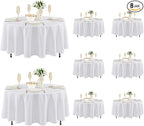 Fitable 8 Pack Round Tablecloths: Stain Resistant Wrinkle Free Circle Table Clothes, Washable Reusable Polyester Table Covers for Wedding Party Birthday Banquet Reception(White, 84 Inch)
