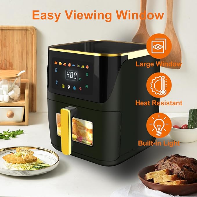 Air Fryer, 8.5Qt Large Family Size, 8-in-1 Function Digital Touch Screen, Easy Viewing Windows, 1750W Fast Air Frying up to 400℉, Auto Shut Off, Nonstick and Dishwasher-Safe Basket