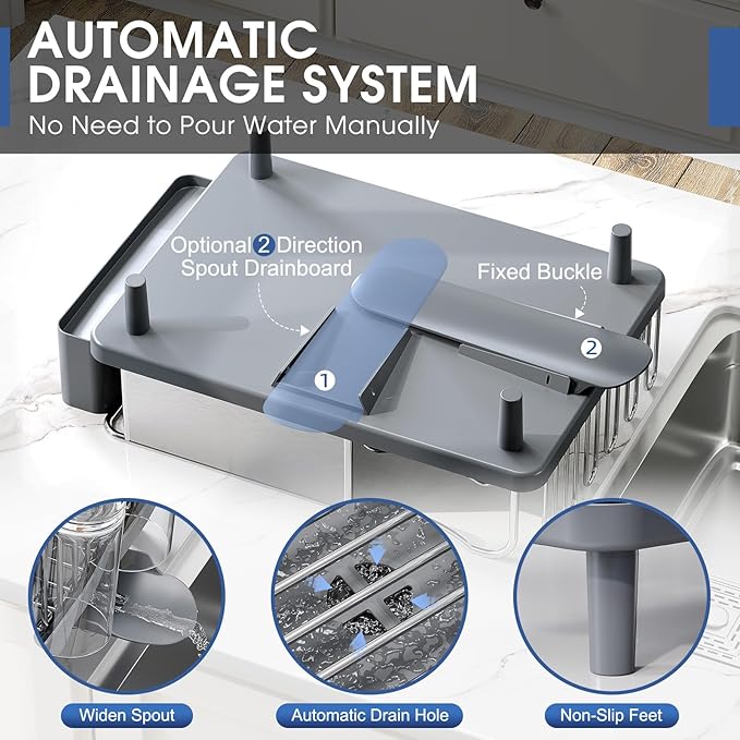 Stainless Steel Dish Drying Rack - Large Capcity 304 Grade Dish Drainer for Kitchen Counter with Drain Board, Utensil Holder & Detachable Cup Shelf, Rustproof Multifunctional Organizer