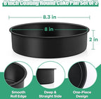 TeamFar 8 Inch Cake Pan, Round Baking Layer Cake Pan Set of 3, with Non-Stick Coating Stainless Steel Core for Birthday, Party, Wedding, Healthy & Heatproof, Release Easily & Easy Clean