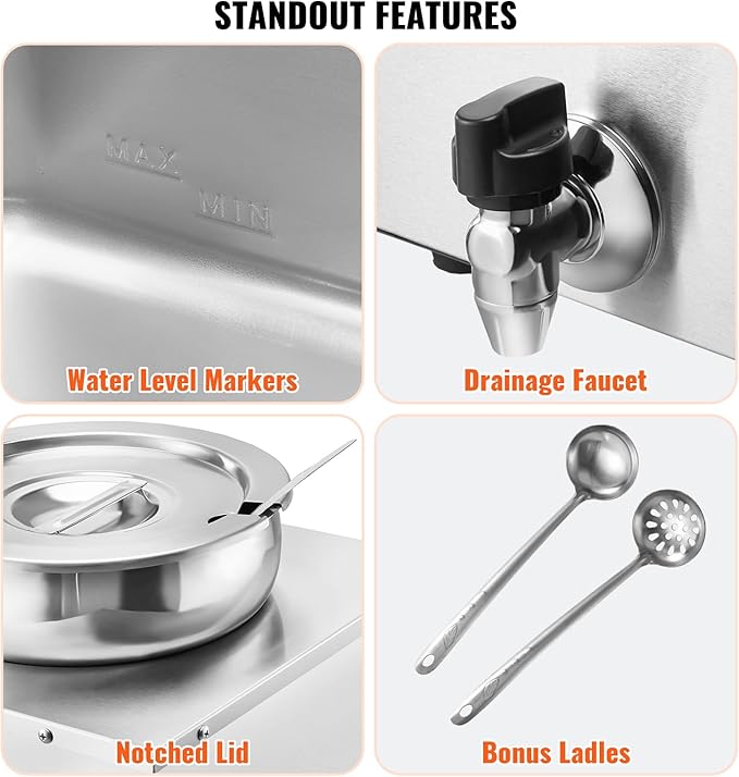 VEVOR Electric Soup Warmer, Dual 7.4QT Stainless Steel Round Pot 86~185°F Adjustable Temp, 1200W Commercial Bain Marie with Anti-Dry Burn and Reset Button, Soup Station for Restaurant, Buffet, Silver