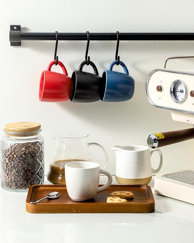 Hasense Espresso Cups Set of 4 Perfect for Demitasse, Cappuccino, Tea Bag and Juice, 5 Ounce Ceramic Stackable Mini Coffee Mugs Suit for Espresso Machine and Coffee Maker, White