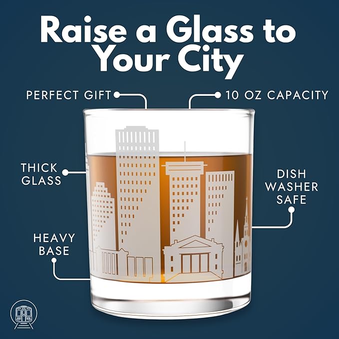 Greenline Goods – New Orleans, LA Skyline Whiskey Glasses (Set of 2), 10 oz – Rocks/Old Fashioned Tumblers