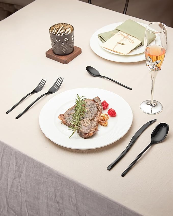Lemeya 20-Piece Black Silverware Set for 4,Modern 18/10 Stainless Steel Flatware Set,Luxury Cutlery Set,Unique Utensils Set for Restaurant,Spoons and Forks Set,Mirror Polished,Dishwasher Safe