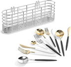 JAQ Utensil Holder for Sink, Sus304 Stainless Steel Rust Free Silverware Cutlery Flatware Holder Rack Organizer with Hooks for Dish Drying Rack Sink Dish Drainer in Kitchen Bathroom