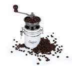 Twine Handheld Vintage Coffee Grinder, Manual Adjustable Design with Wood Handle and White Ceramic Jar, Set of 1