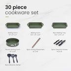 Kitchen Academy Pots and Pans Set Nonstick, 30 Pieces Induction Kitchen Cookware and Bakeware Sets, Green Granite Coating Cooking Pans Set