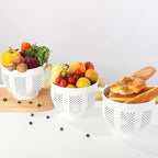 Metal Colander with Wood Handle and Stable Base, Powder Coated Steel Kitchen Strainer Basket for Draining Pasta, Vegetable and fruit (5.5quart,Matte White)