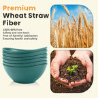 Homienly Salad Bowls 6 PCS Wheat Straw Bowls - 60oz Large Serving Bowl - Microwave and Dishwasher Safe Cereal Bowl Big Soup Bowl for Kitchen, Camping, Picnic, Party, Popcorn Bowl Set - Green