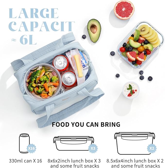Lunch Bag Women，Freezable Lunch bag，Built-in Ice Pack Small Cooler，Cute Lunch Bags for Women ，Waterproof and Durable，Suitable for Work, Picnics, Travel, and Meal Preparation（Light Blue）