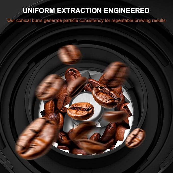 Wancle Conical Burr Coffee Grinder, Coffee Bean Grinder with Adjustable Grind Settings for Espresso, Drip & French Press, Low Noise & Anti-static with Powder Blower, Stainless Steel Burr