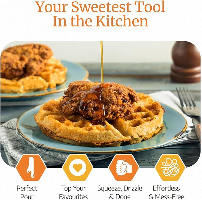 No‑Drip Honey Dispenser Bottle FIFO – 18 oz BPA-Free Squeeze Jar with Silicone Valve for Mess-Free Pouring – Refillable Honey Container for Syrup, Agave, Salad Dressing, Breakfast Use