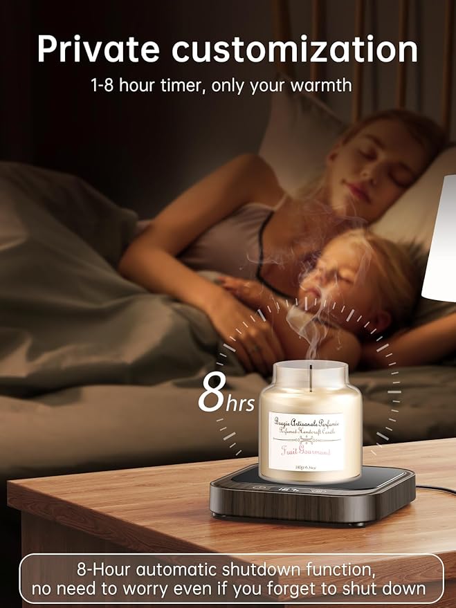 Mug Warmer - 40W Coffee Cup Warmer for Desk with Auto Shut Off, Smart Electric Candle Warmer with 4 Temp & Time Settings, Coffee Gifts for Beverage, Tea, Water, Milk in Home & Office (Wood)