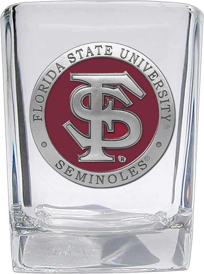 Heritage Pewter Florida State University Square Shot Glass | Hand-Sculpted 1.5 Ounce Shot Glass | Intricately Crafted Metal Pewter Alma Mater Inlay