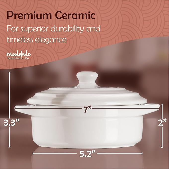 Muldale Brie Baker with Lid and Spreader - Camembert Baker Crock in White - Free from Lead Ceramic Baking Dish - 5.5” - Fits Standard Camembert Wheel
