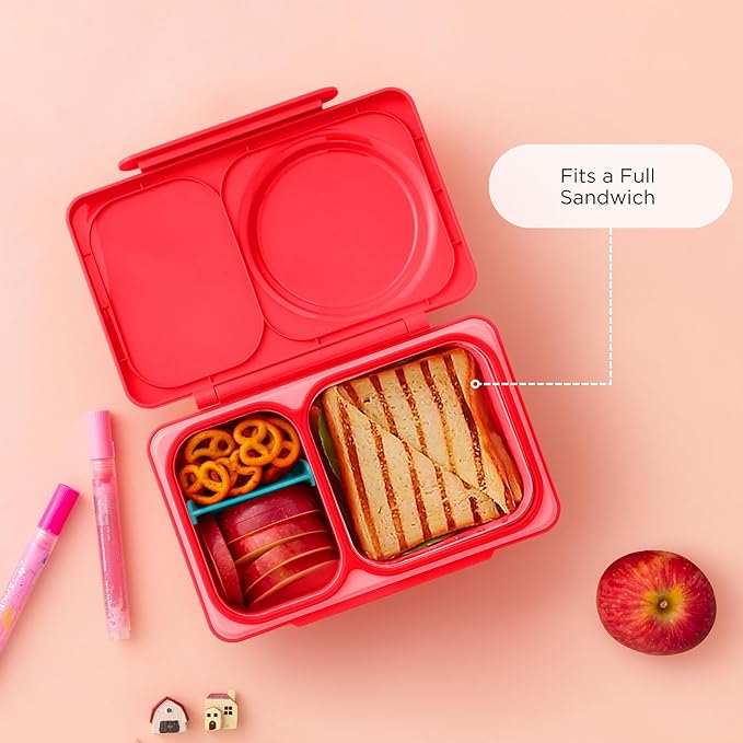 Omie OmieBox UP bento Box for Kids | Insulated Lunch Box | Leak Proof Vacuum Insulated Thermal Food jar | Cooler ice Pack | 2 Compartments (Cherry Pink)