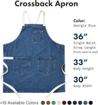 hedley & bennett Crossback Apron - Crossback Chef Apron with Pockets - 100% Cotton Denim, 8oz - Georgia Blue